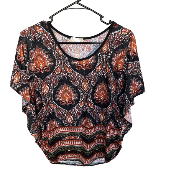 Lavish Blouse Womens Small Black Orange Batwing Paisley Office - Picture 2 of 8